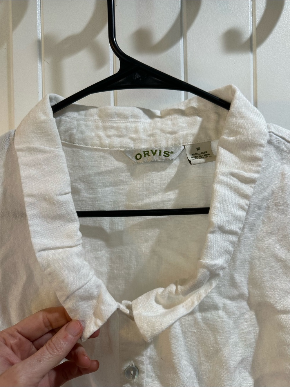 Orvis Women’s Size 10 White 100% Linen Peter Pan Collar Button Blouse - Picture 4 of 6